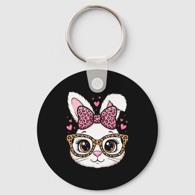 Cute easter rabbit face leopard bow sunglassesCute Keychain (Front)