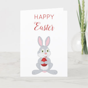 Cute Easter Rabbit Red Easter Egg Holiday Card
