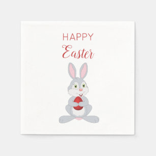 Cute Easter Rabbit Red Easter Egg Napkin
