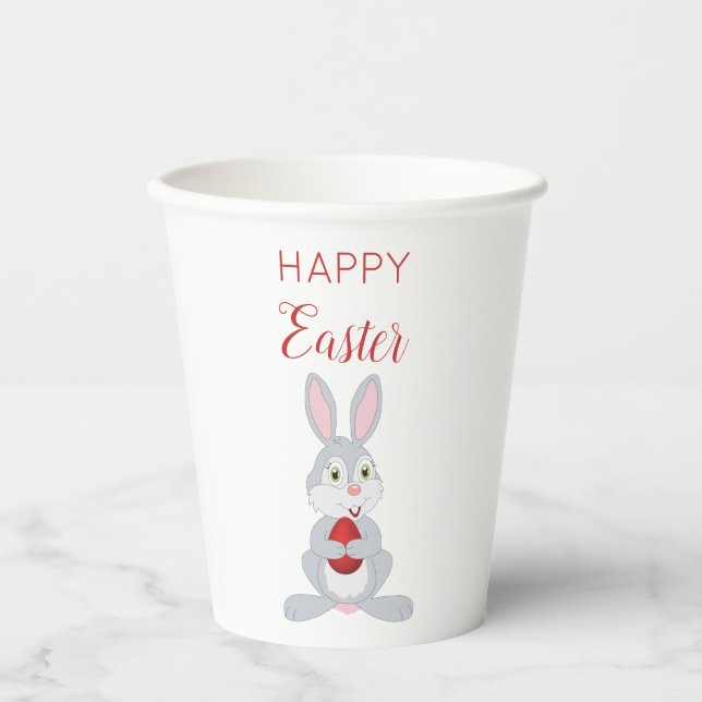 Cute Easter Rabbit Red Easter Egg Paper Cups (Front)