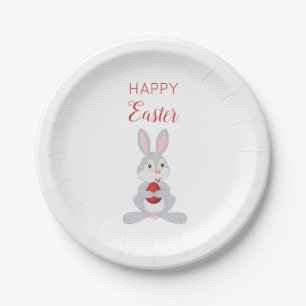 Cute Easter Rabbit Red Easter Egg  Paper Plate