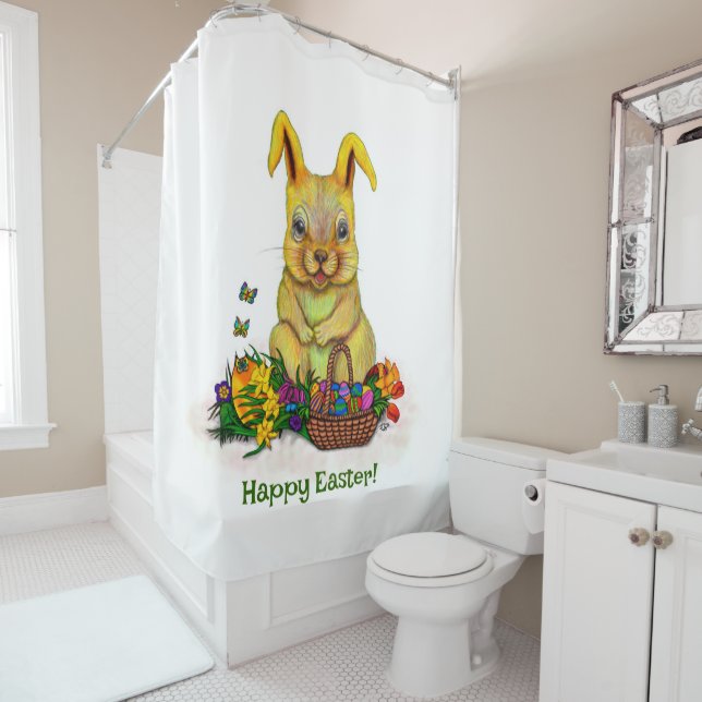 Cute Easter Rabbit with Eggs and Flowers (In Situ)