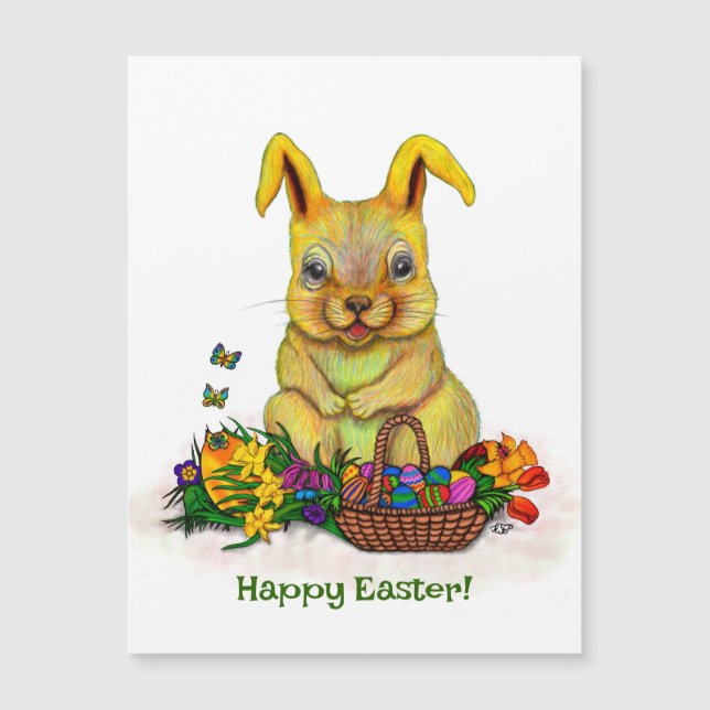 Cute Easter Rabbit with Eggs and Flowers (Front)