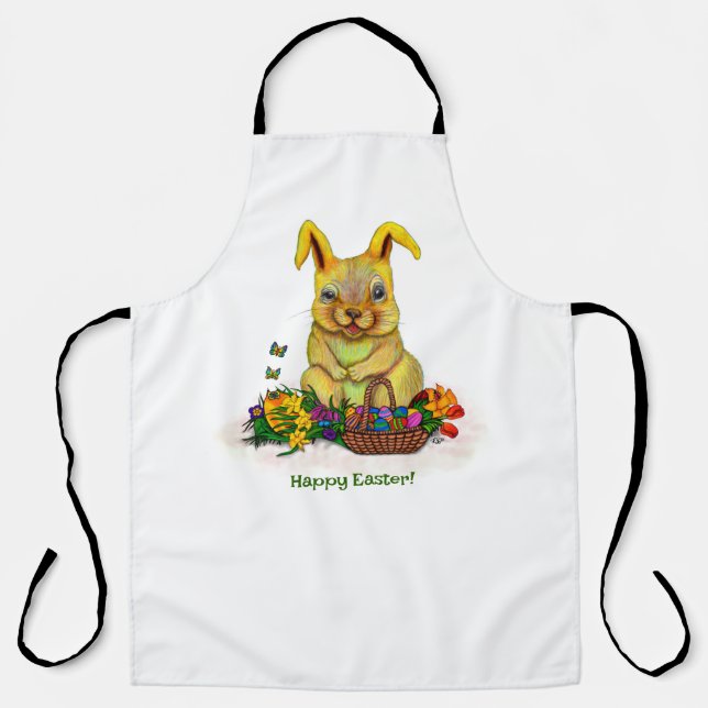 Cute Easter Rabbit with Eggs and Flowers Apron (Front)
