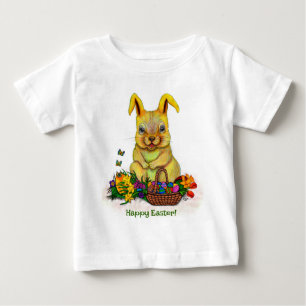 Cute Easter Rabbit with Eggs and Flowers Baby T-Shirt