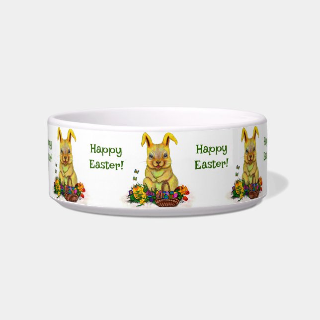 Cute Easter Rabbit with Eggs and Flowers Bowl (Front)