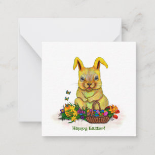 Cute Easter Rabbit with Eggs and Flowers Card