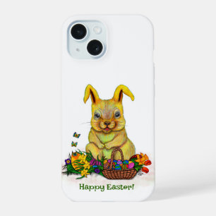 Cute Easter Rabbit with Eggs and Flowers iPhone 15 Case