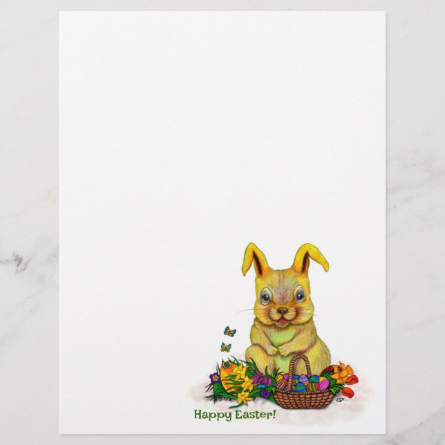 Cute Easter Rabbit with Eggs and Flowers Letterhead (Front)