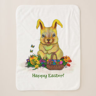 Cute Easter Rabbit with Eggs and Flowers Sherpa Blanket