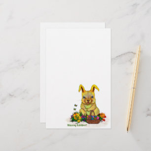 Cute Easter Rabbit with Eggs and Flowers Stationery