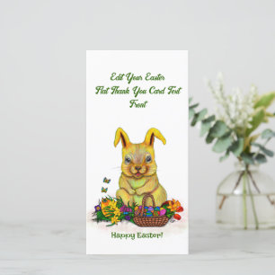 Cute Easter Rabbit with Eggs and Flowers Thank You Card