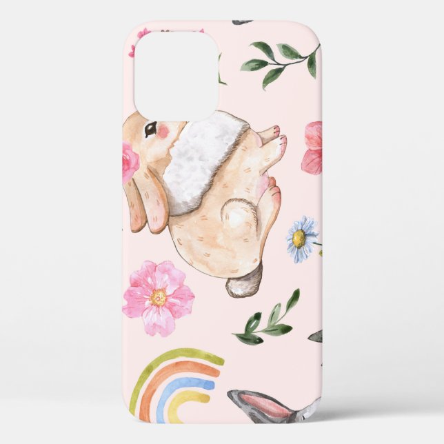 Cute Easter Rabbits Floral Pattern Case-Mate iPhone Case (Back)