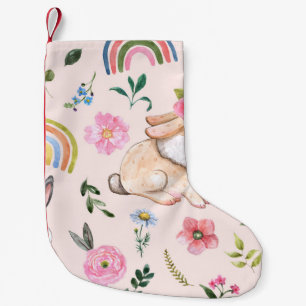 Cute Easter Rabbits Floral Pattern Small Christmas Stocking