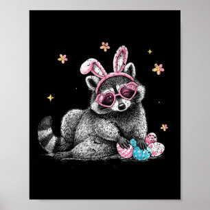 Cute Easter Raccoon Bunny Funny Spring Animal Outf Poster