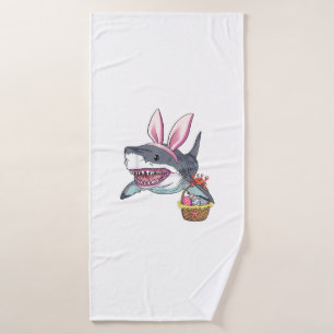 Cute Easter Shark Bunny Ears Basket Eggs Happy Eas Bath Towel