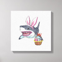 Cute Easter Shark Bunny Ears Basket Eggs Happy Eas