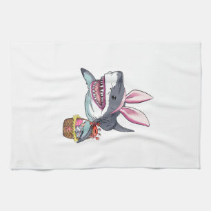 Cute Easter Shark Bunny Ears Basket Eggs Happy Eas Kitchen Towel