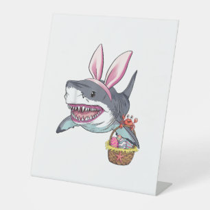 Cute Easter Shark Bunny Ears Basket Eggs Happy Eas Pedestal Sign