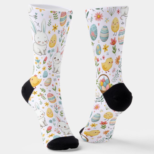 Cute Easter Socks with Bunny and Egg Pattern (Angled)
