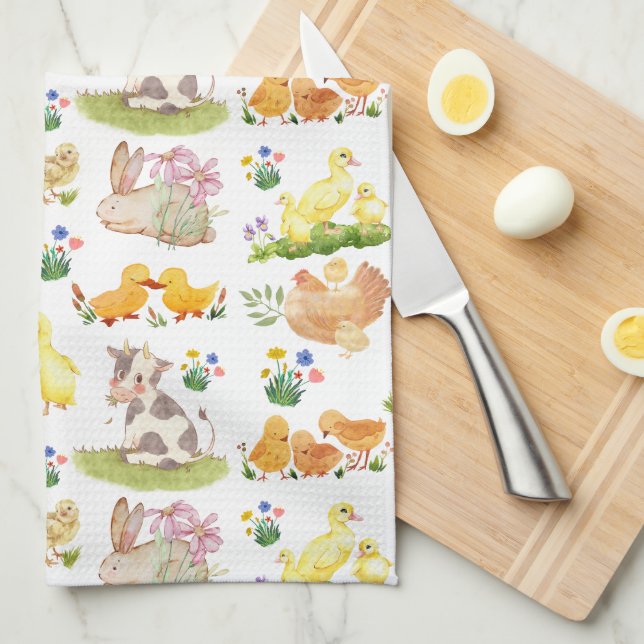 Cute Easter Spring Farm Animals  Kitchen Towel (Quarter Fold)