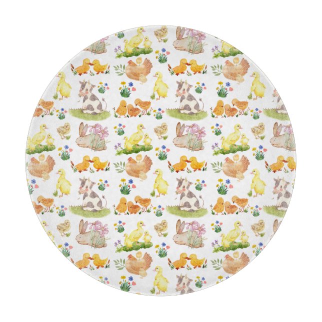Cute Easter Spring Farm Animals Tablecloth Cutting Board (Front)