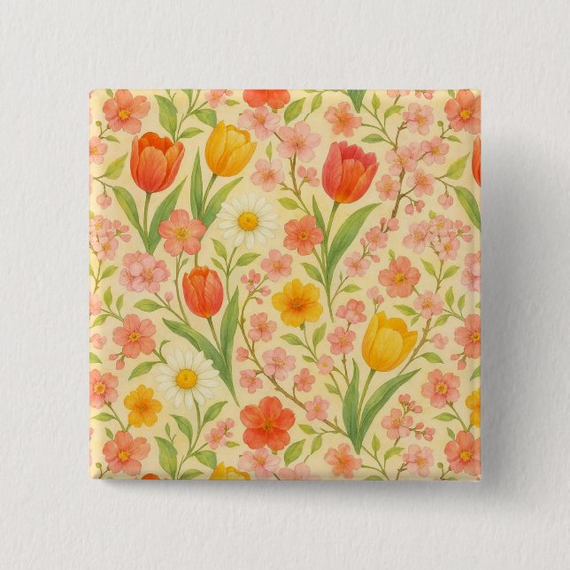 Cute Easter/spring patterned flowers 2 Inch Square Button (Front)