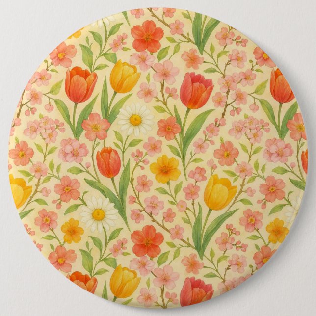 Cute Easter/spring patterned flowers 6 Inch Round Button (Front)