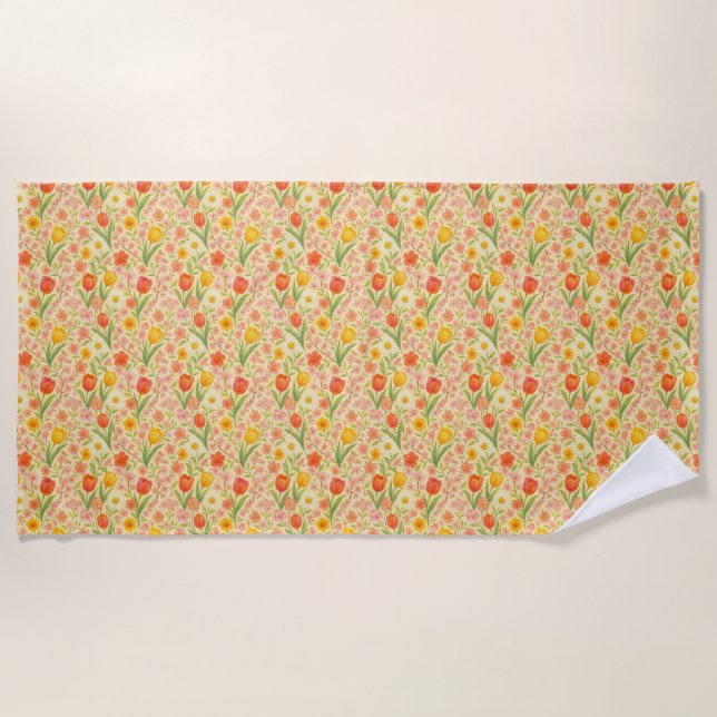 Cute Easter/spring patterned flowers Beach Towel (Front)