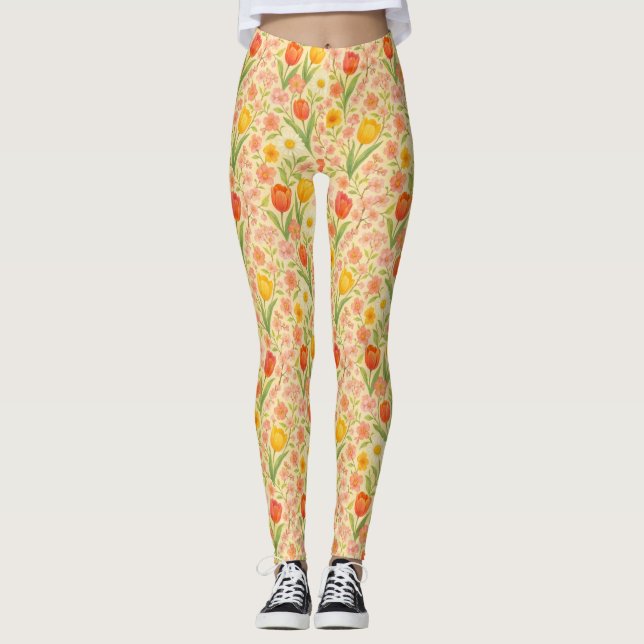 Cute Easter/spring patterned flowers Leggings (Front)