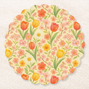 Cute Easter/spring patterned flowers Paper Coaster