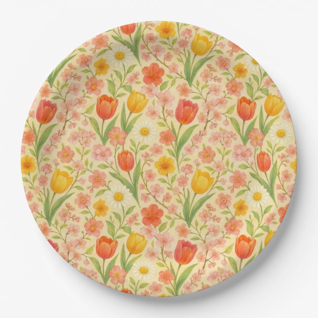 Cute Easter/spring patterned flowers Paper Plate (Front)