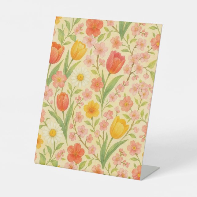 Cute Easter/spring patterned flowers Pedestal Sign (Front)