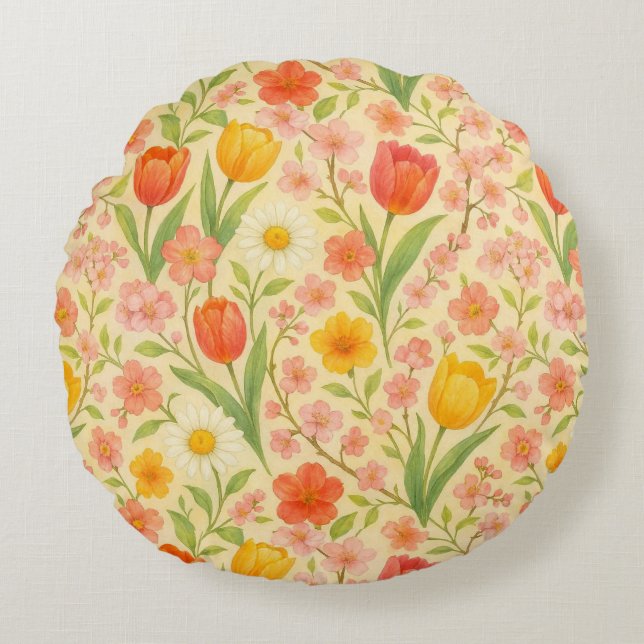 Cute Easter/spring patterned flowers Round Pillow (Front)