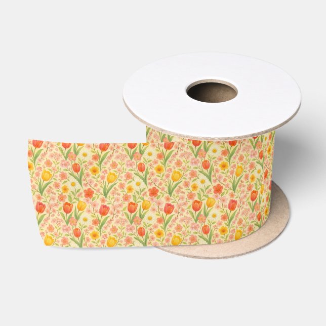Cute Easter/spring patterned flowers Satin Ribbon (Spool)
