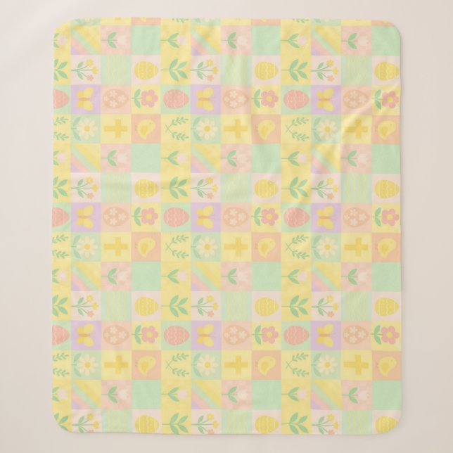 Cute Easter/spring patterned Sherpa Blanket (Front)