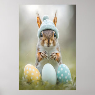 Cute Easter Squirrel Printable Wall Art, Spring Poster