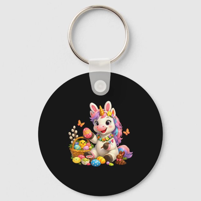 Cute easter unicorn bunny egg magical rainbow keychain (Front)