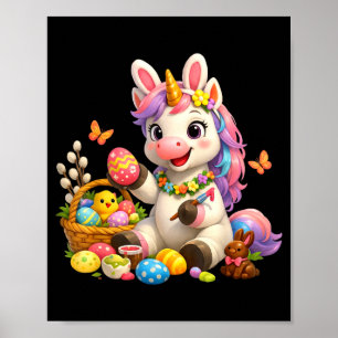 Cute easter unicorn bunny egg magical rainbow poster