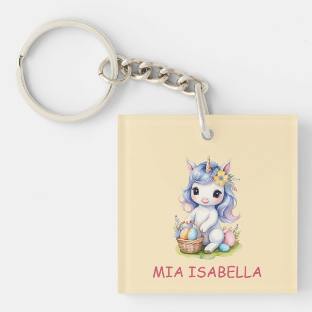 Cute Easter Unicorn Customizable Keychain (Front)