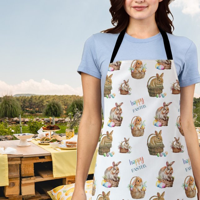 Cute Easter Watercolor Bunny Pattern Apron (Creator Uploaded)