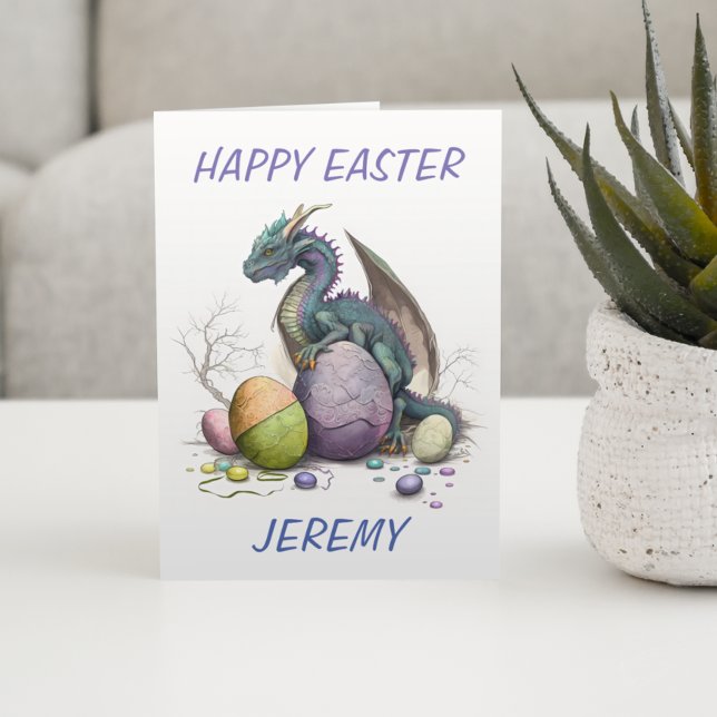 Cute Easter Watercolor Dragon With Eggs Card (Creator Uploaded)