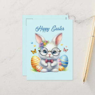 Cute Easter watercolor Easter bunny add message Holiday Postcard