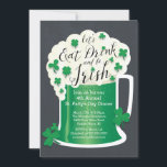 Cute Eat Drink Be Irish St Patrick's Day Party Invitation<br><div class="desc">Fun St. Patrick's Day dinner party invitation featuring a overflowing mug of green beer adorned with shamrocks set on a black chalkboard background.  Easy to customize with your St. Patricks party information.</div>