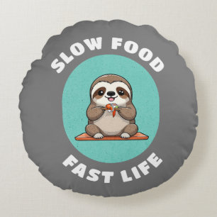 Cute eating Kawaii Sloth Grey Round Pillow