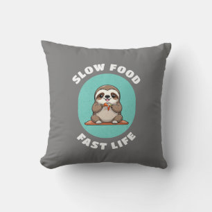 Cute eating Kawaii Sloth Grey Throw Pillow