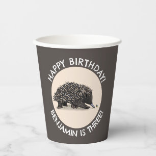 Cute echidna and bee cartoon personalized birthday paper cups