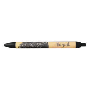 Cute echidna with bee cartoon illustration black ink pen