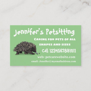 Cute echidna with bee cartoon illustration business card
