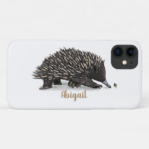 Cute echidna with bee cartoon illustration iPhone 11 case